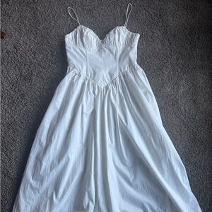 Ronny Kobo- Carmine Corset Cotton Midi Dress in White